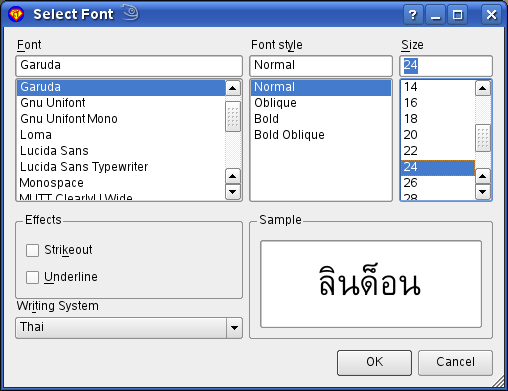 Customised Font Dialogue